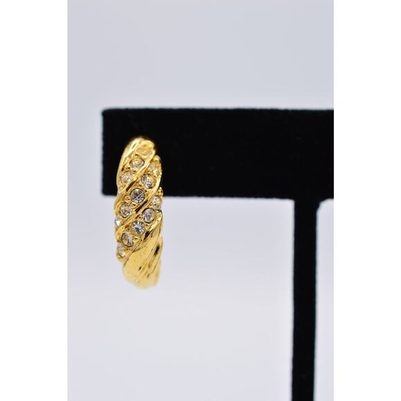 Avon Vintage Hoops Earrings Pave Rhinestone Crystal Gold Tone Signed 1980s 9M - Picture 6 of 12